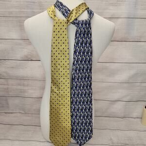 Lauren Ralph Lauren Lot of 2 Neck Ties Gold and Golf Prints